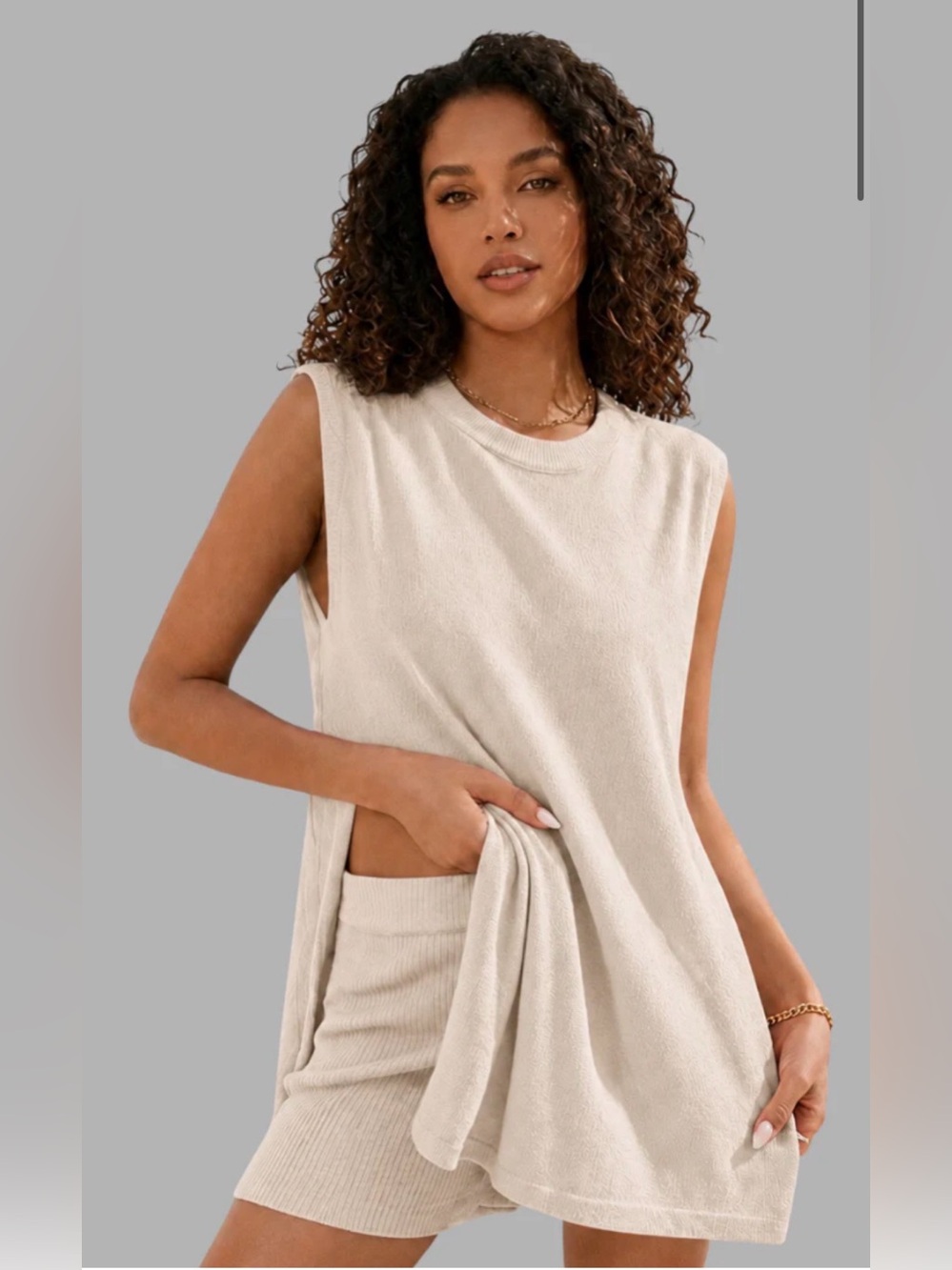 Umgee Cream Ribbed Knit Tank & Shorts Set